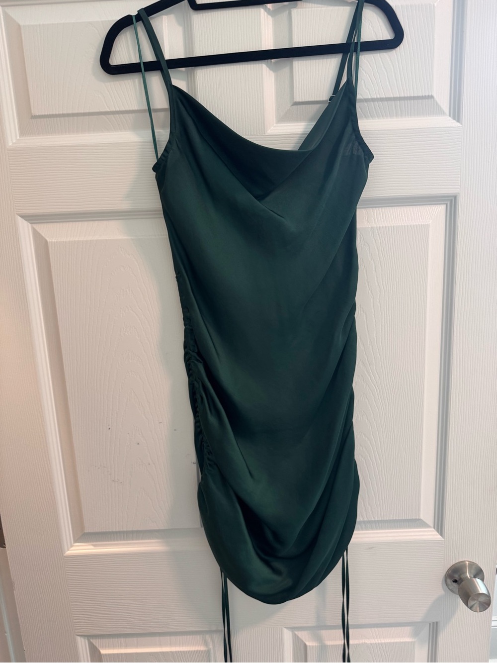 Express Dark Green Satin Cowl Mini Dress